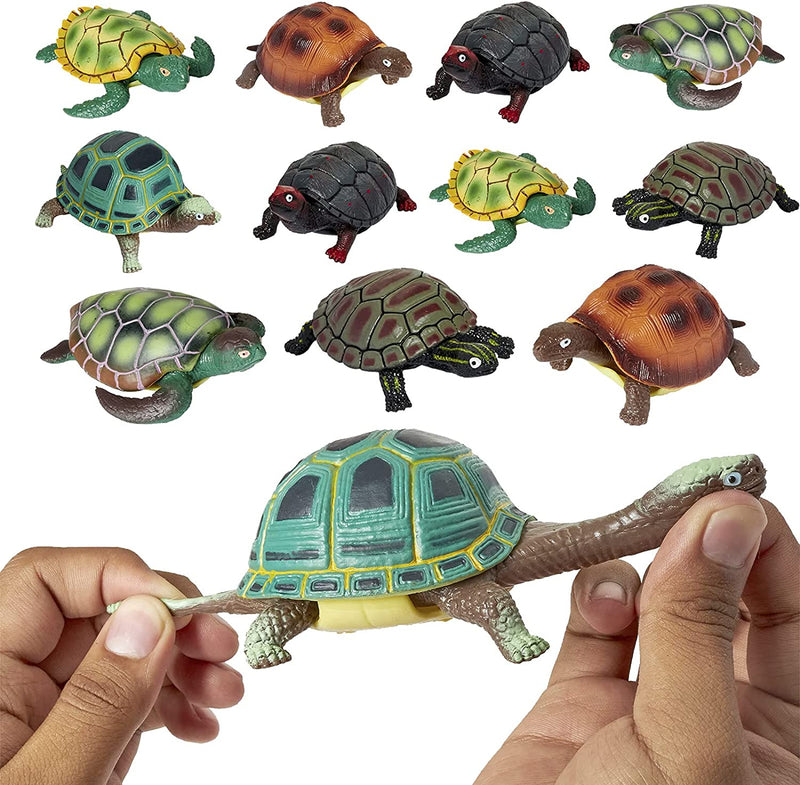 Kicko 4.5 Inch Stretch Turtle - 12 Rubbery Bony Animal Toy - Easter Basket Fillers, Pinata