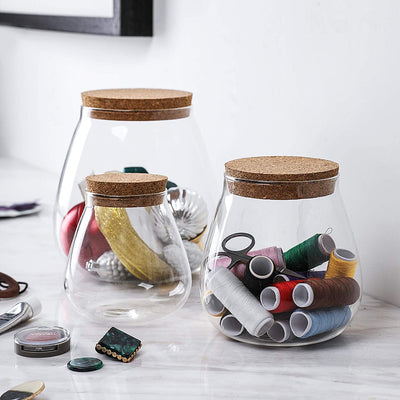 Set of 3 Glass Jar Storage Containers with Cork Lids Capacity 60/30