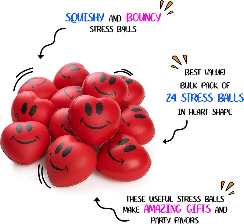 Neliblu Heart Stress Balls - Valentines Day Red Hearts 3" Smile Face Squeeze Stress