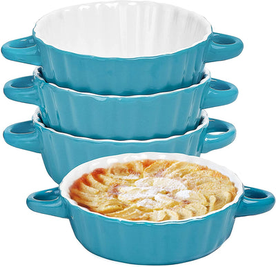Bake And Serve - 10oz. Oven Safe Set Of 6 Ceramic Souffle Dishes, Round Double Handle
