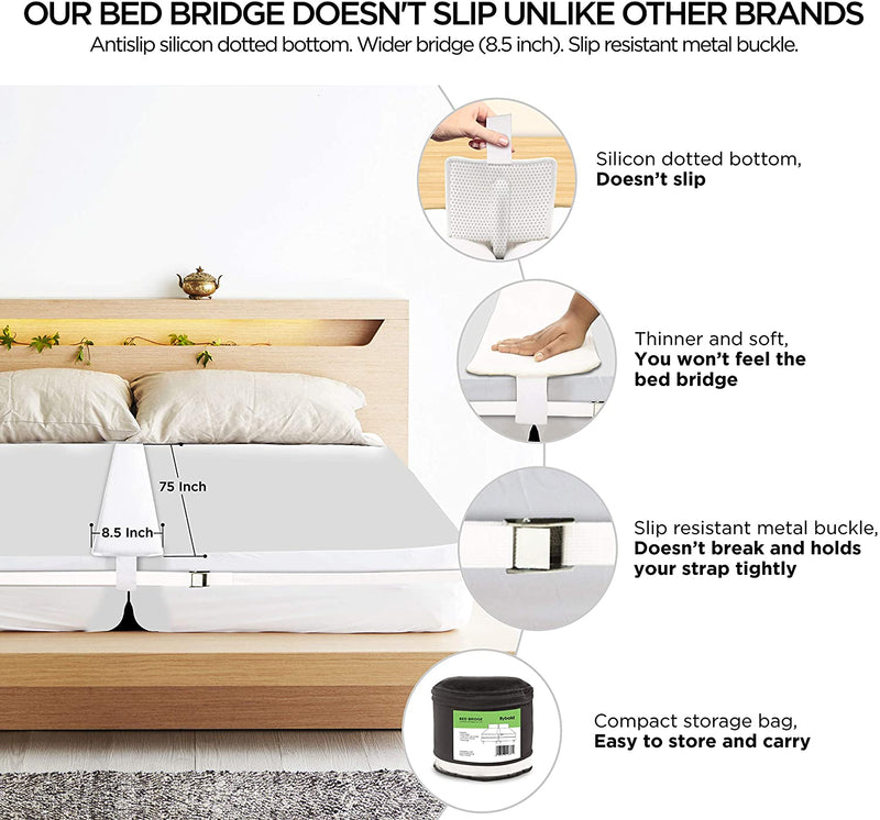Bed Bridge Twin to King Bed Converter Kit 8.5 Wide Mattress Connector with Anti Slip