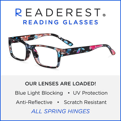 Blue-Light-Blocking-Reading-Glasses-Floral-2-25-Magnification Anti Glare