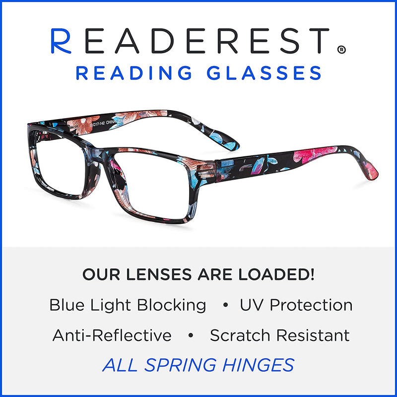 Blue-Light-Blocking-Reading-Glasses-Floral-2-50-Magnification Anti Glare
