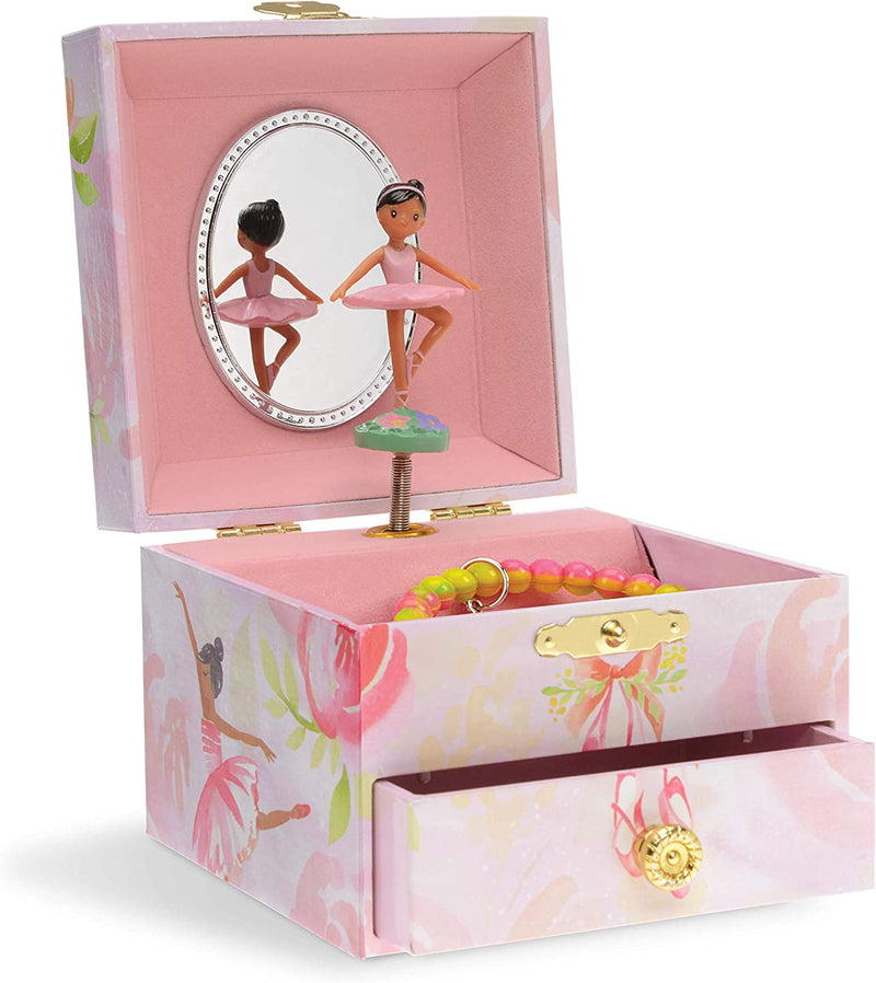 Jewelkeeper Musical Jewelry Box, Pink Rose Ballerina Design with Pullout Drawer, Swan Lake