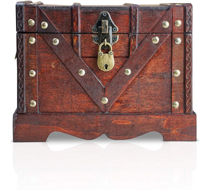 Treasure chest Vitec 24x21x18cm Groe Treasure box flat brown decorated with rivets