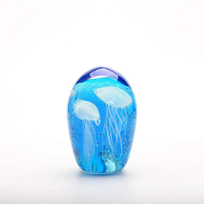 4.5 Inch Glass Jellyfish Paperweight, Glass Paperweight Figurine Glow in The Dark (Blue