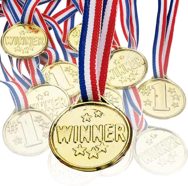 Kicko Gold Winner Medal Necklaces 1.5 Inches - Pack of 12 - Gold Plastic Winner Awards