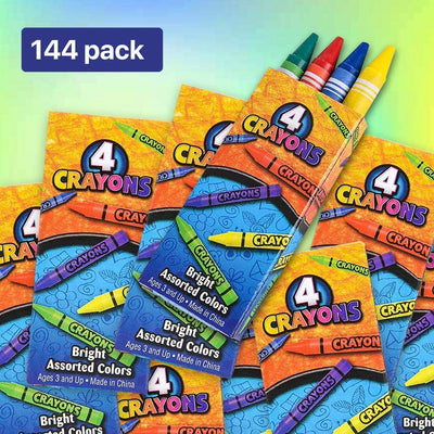 Kicko Bulk Crayons- 576 Assorted Coloring Crayons - 144 Packs of 4 Crayon - Perfect