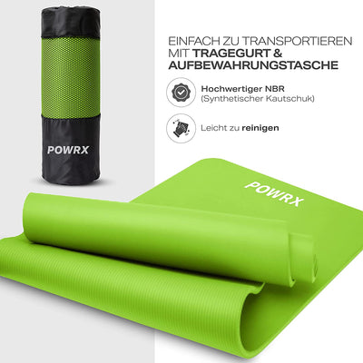 Gymnastics mat i Yogamatte (green 190 x 100 x 15 cm) including supporting tape bag