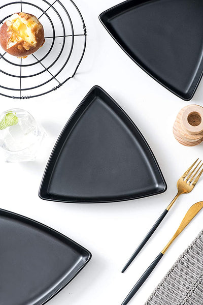 Bruntmor Porcelain 8" Triangle Plates Set Of 4 - Oven Safe Triangular Dish For Appetizer