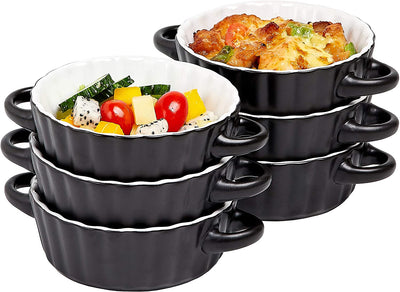 Bake And Serve - 10 Oz Oven Safe Set Of 6 Ceramic Souffle Dishes, Round Mini Quiche Pan