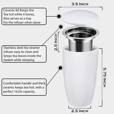 Bruntmor Ceramic Tea Infuser Mug With Stainless Steel Infuser And Removable Lid, Microwave