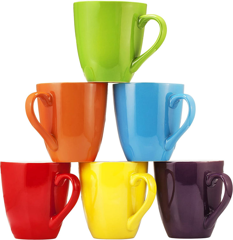 16 Oz Ceramic Coffee Mug Set Of 6 - Matte Black Restaurant Mugs - Large Handle Coffee Mug