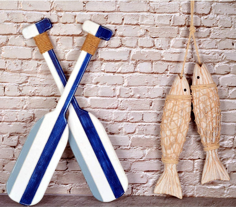 Wooden Oar Wall Decor and Antique Wood Fish Decor Ornament Wall Hanging, Indoor Dcor