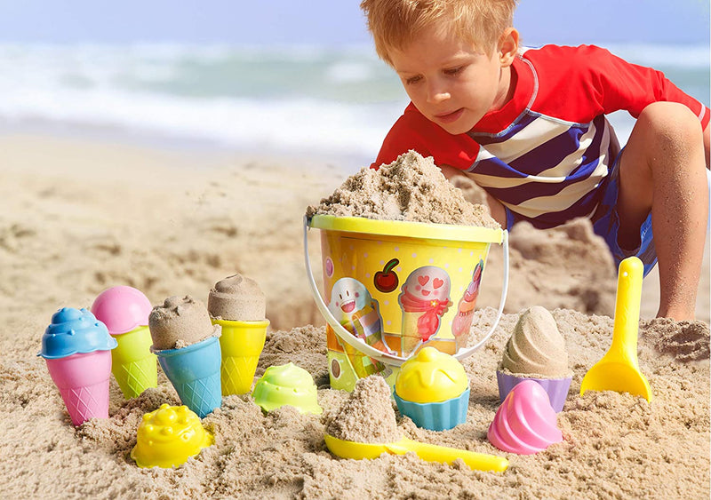 Beach Toys, Sand Toys, 16 Piece Ice Cream Mold Set For Kids 1.5-10 With Large 9" Beach