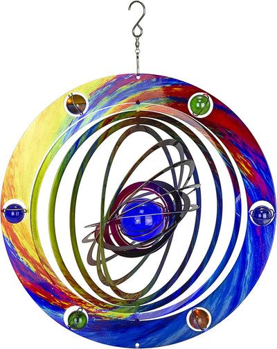 Kinetic 3D Metal Outdoor Garden Decor Wind Spinner (Celestial Planet