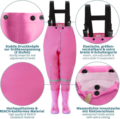 Waterproof waders for children with rubber boots pink size 34/35 ideals