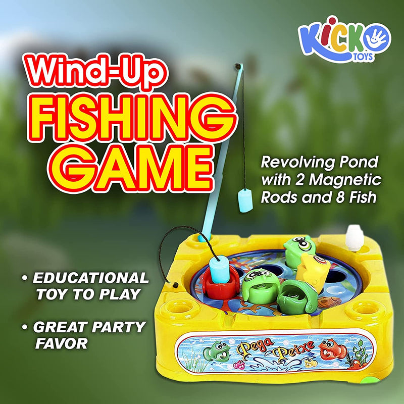Kicko 3.5 Inch Wind-Up Fishing Game - Whirling Fishing Game - 12 Pack of Twisting Fishing
