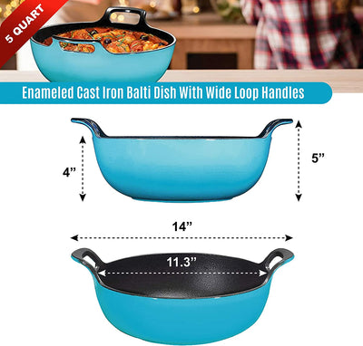 Enameled Cast Iron Balti Dish With Wide Loop Handles, 5 Quart