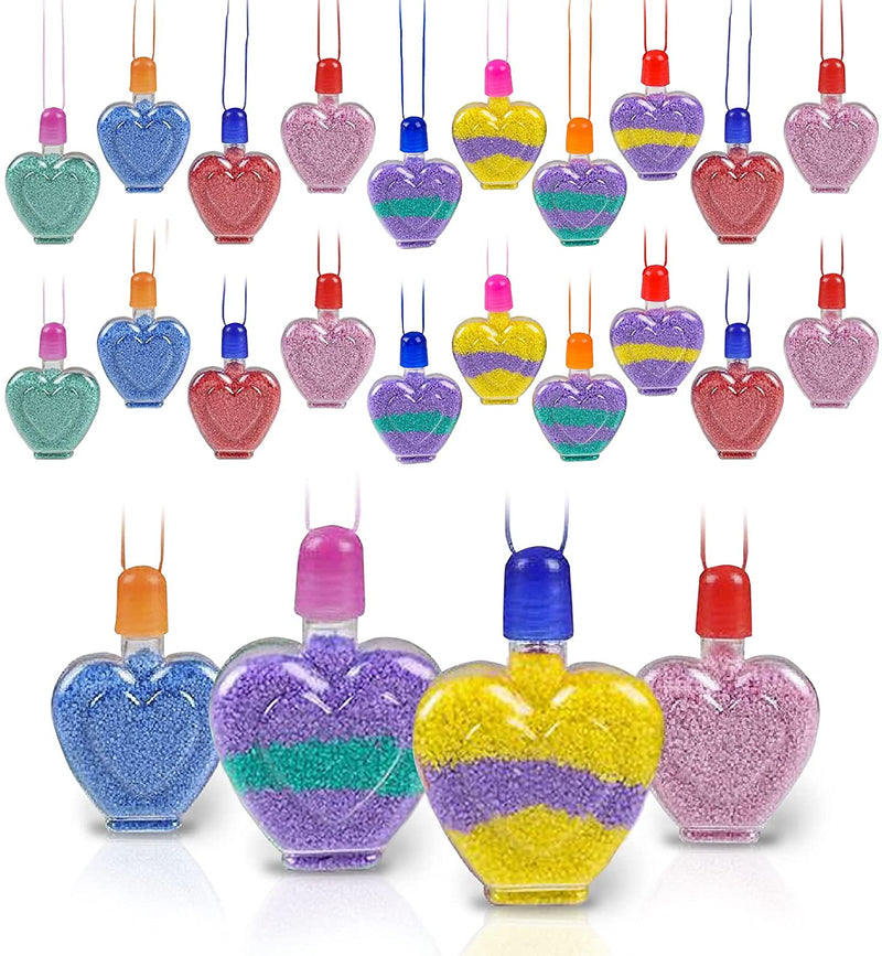 Kicko Heart Sand Art Necklaces - 24 Pack - Heart-Shaped Bottle Necklaces for Personal