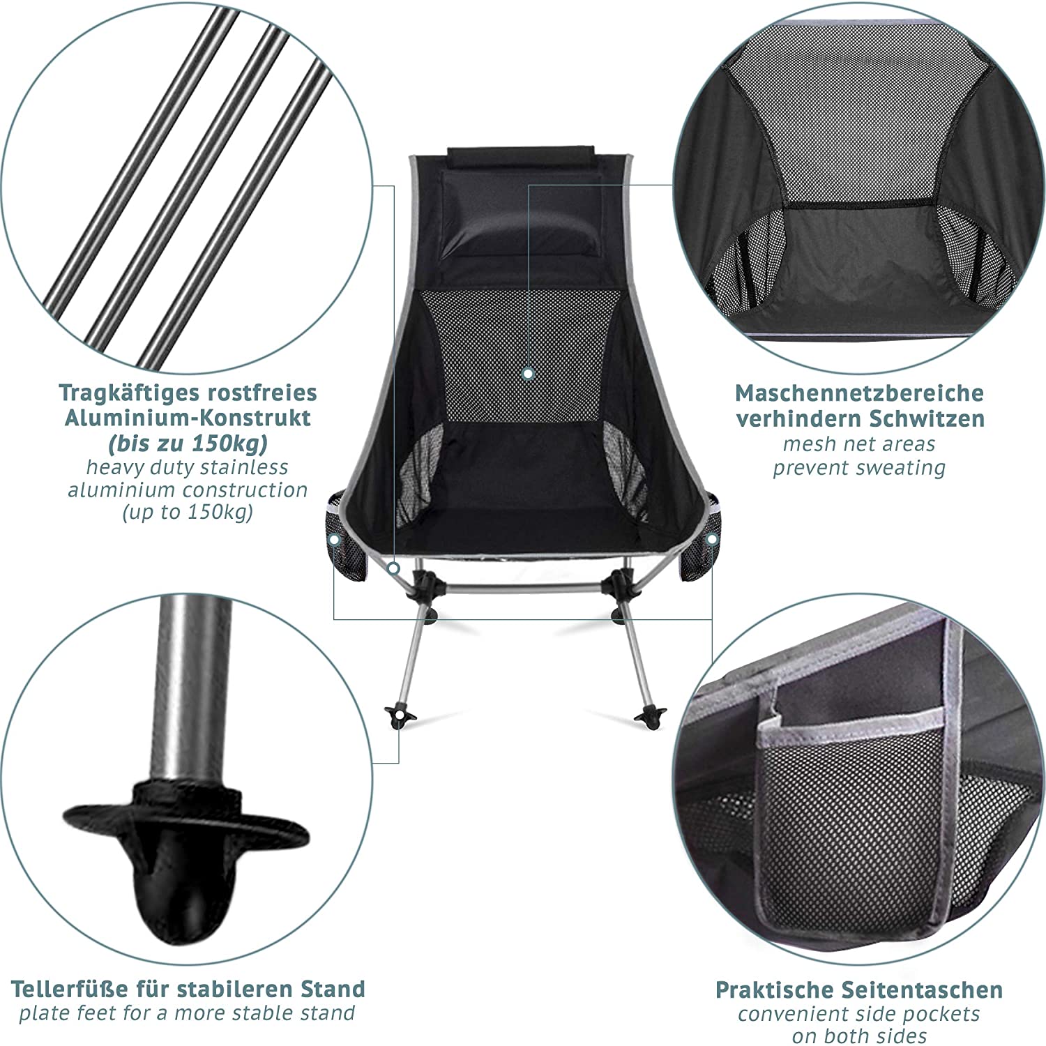 Camping chair made of robust 600d polyester and aluminum light and foldable