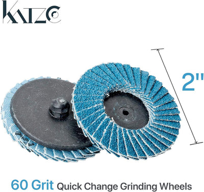 Katzco Flap Discs 60 Grit 10 Pieces - 2 Inch - Quick Change Grinding Wheels - for Rotary