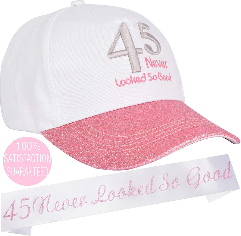 45th Birthday Gifts for Women, 45th Birthday Sash and Hat, 45 Birthday Decorations, 45th