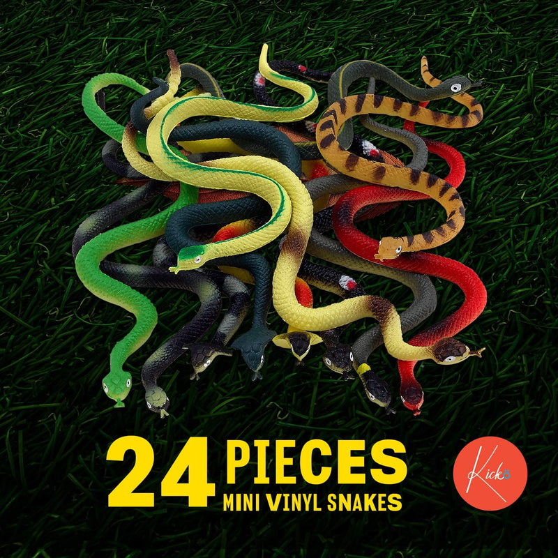 Kicko Mini Vinyl Snakes - 24 Pack - 6 Inch - for Kids, Sensory Play, Stress Relief