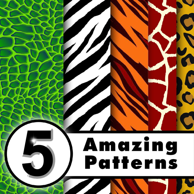 Safari Patterned Vinyl Sheets Animal Prints 4 Pack | Leopard Cheetah/Tiger Giraffe Zebra