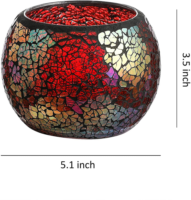 5 X 3.5 Inches Mosaic Glass Candle Holder Globe for Tealights & Votives, Set of 3 (Red