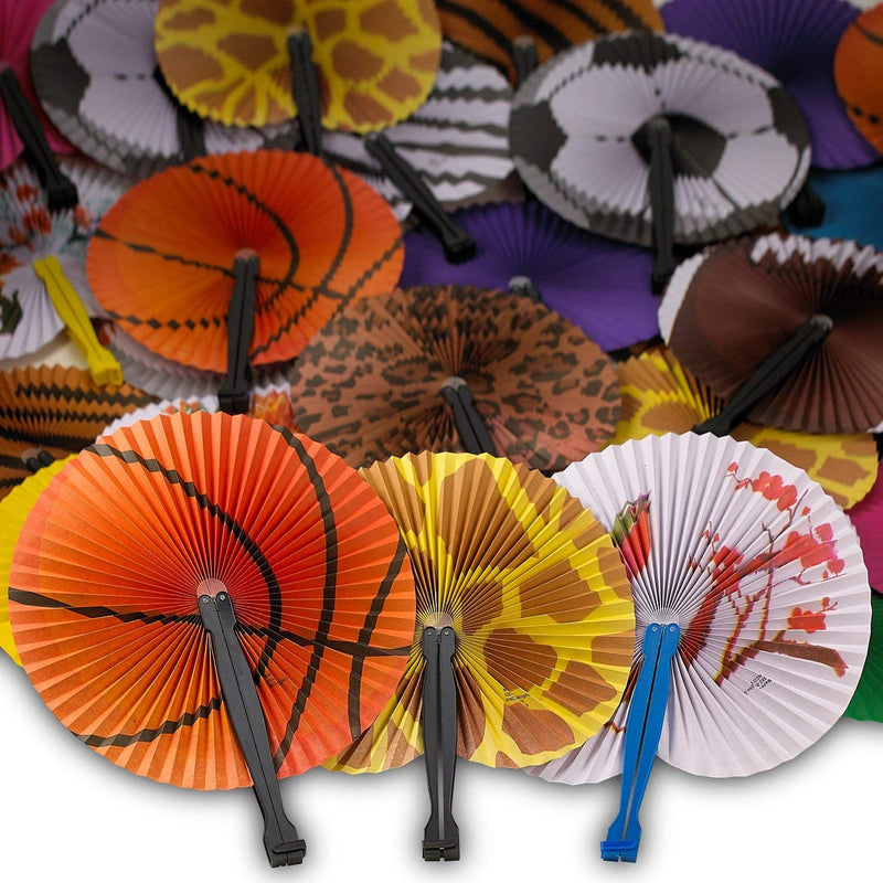 Kicko Folding Paper Fans for Kids - 48 Piece Assortment in Colorful Box - 10 Inch - Easy