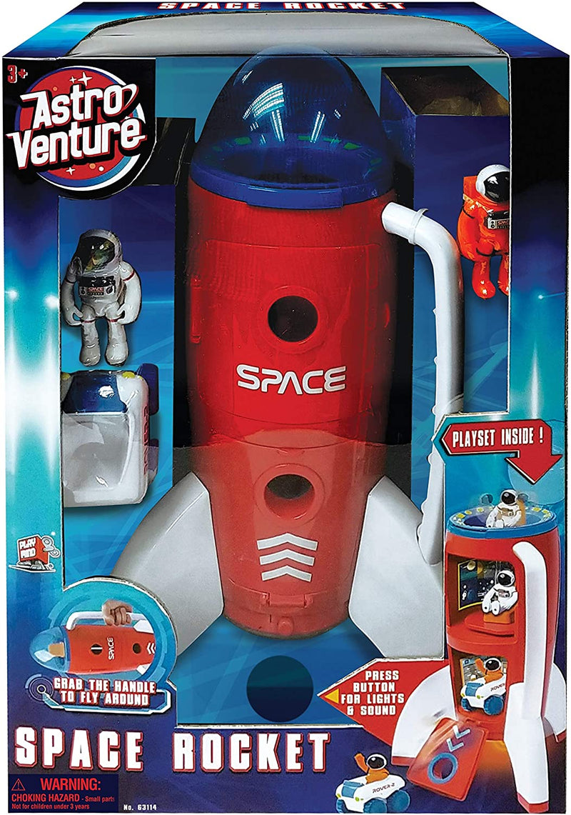Astro Venture Spaceship Rocket Toy Playset with 2 Astronauts and Rover Vehicle - Lights
