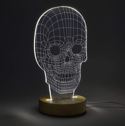 Amped & Co 3D Skull Illusion Light, Real Wood Base, Laser Etched Acrylic Design Appears 3