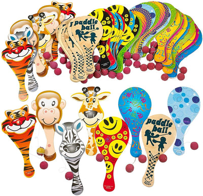 Kicko 9 Inches Paddle Ball Assortment, 50 Pack - Party Favors - Prizes for Children Games
