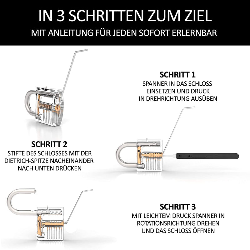The original XXL professional lockpicking set with German image instructions 24 parts