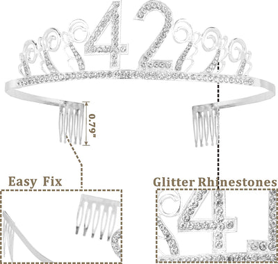 42nd Birthday Gifts for Woman, 42nd Birthday Tiara and Sash Silver, HAPPY 42nd Birthday