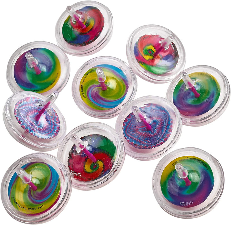 Kicko Plastic Swirl Spin Tops - Pack of 10-2.25 Inches Assorted Cool Transparent Spiral