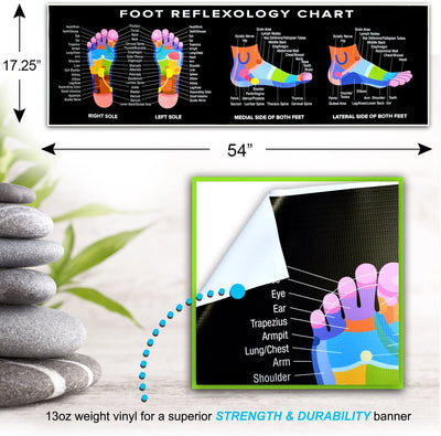 Foot Reflexology Poster Chart Banner | 54 x 17.25 Color Acupressure for Self Healing