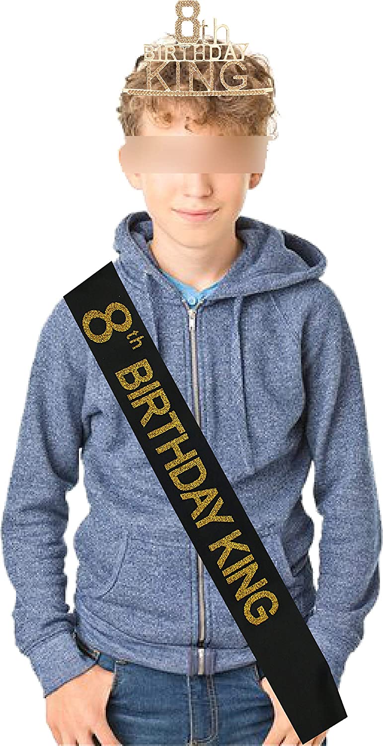 8th Birthday King Crown and Sash for Boy,8th Birthday for Him,8th Birthday Decorations