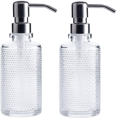 10-Ounce Clear Glass Round Dispenser Bottles with Stainless Steel Pumps (2 Pack) Ideal