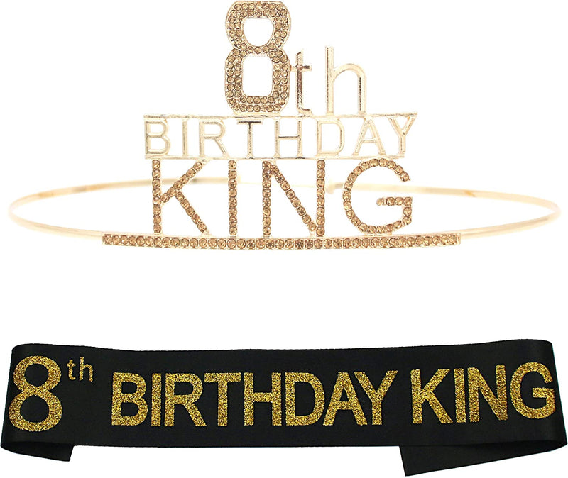 8th Birthday King Crown and Sash for Boy,8th Birthday for Him,8th Birthday Decorations