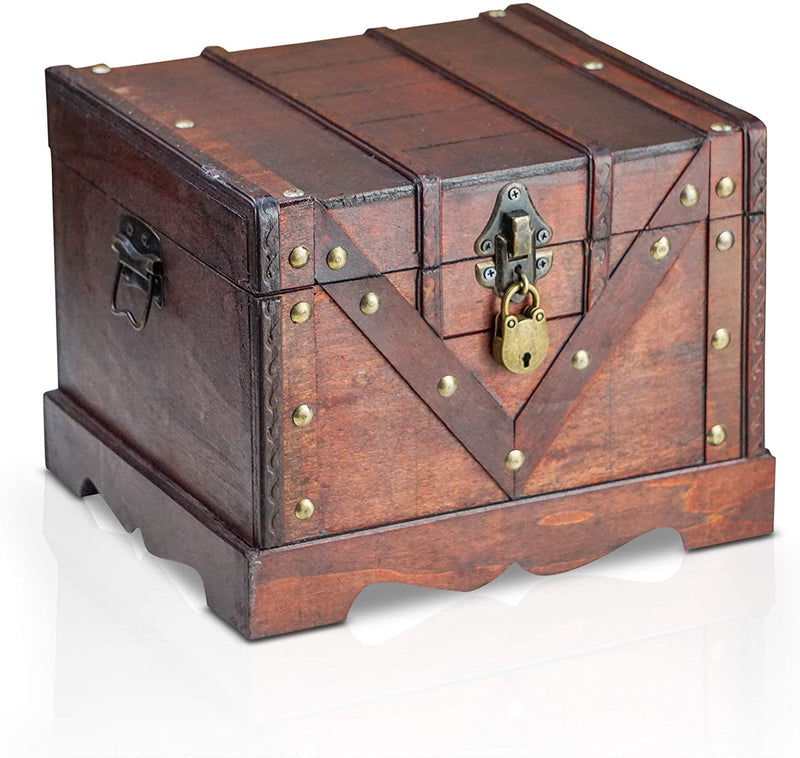Treasure chest Vitec 24x21x18cm Groe Treasure box flat brown decorated with rivets