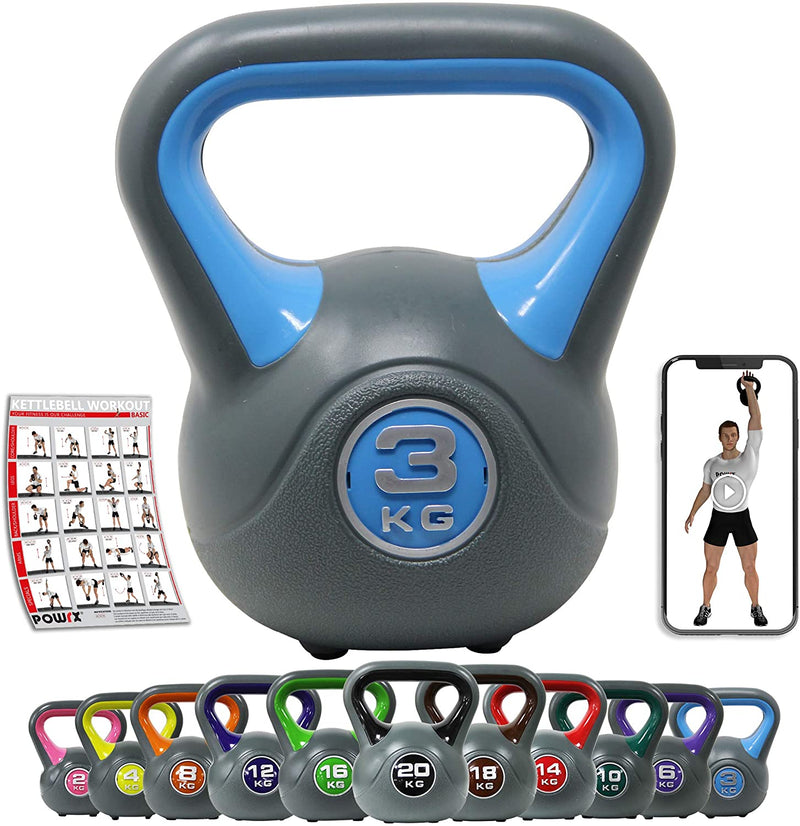 Kettlebell plastic 220 kg including workout I ball dumbbells in various colors