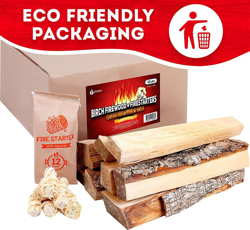 Zorestar Birch Firewood 15-20 lbs - Split Seasoned Fire Wood for Fireplace and Campfire