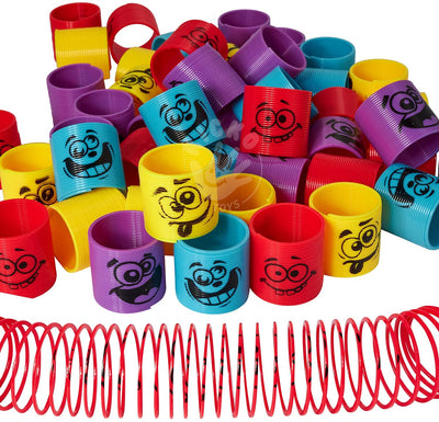 Kicko 50 Bulk Pack Toy Spring Coil - 1.38 Inch Assorted Emoji Silly Faces and Colors
