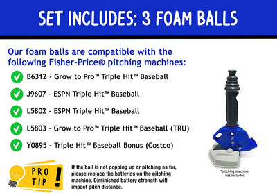 Foam Toddler Baseballs (3 Pack) - Compatible with Fisher-Price Triple Hit Pitching Machine