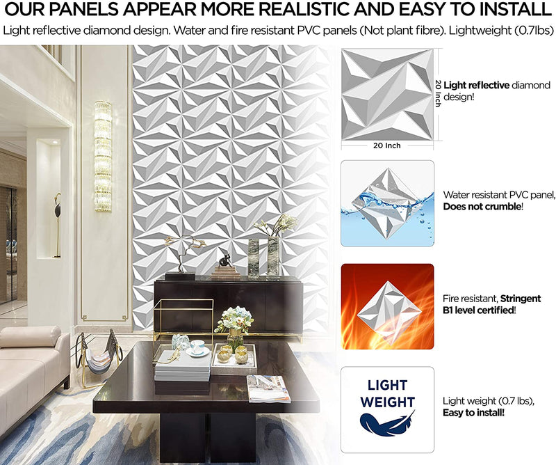 3D Wall Panels Decorative Wall Panels for Interior Wall Decor Diamond Accent Design