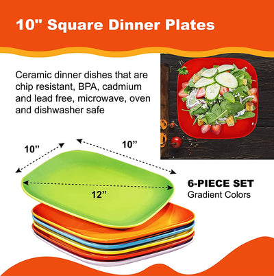 Bruntmor 10" Square Dinner Plates, Ceramic Dinner Dishes That Are Chip Resistant, BPA