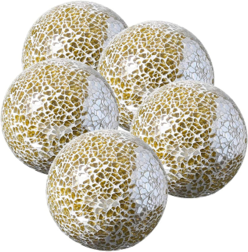 Decorative Balls Set of 5 Glass Mosaic Sphere Dia 3" (Copper