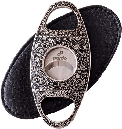 Pardo Cigar Cutter Engraved Stainless Steel - Silver - Straight Cut, Double Blade